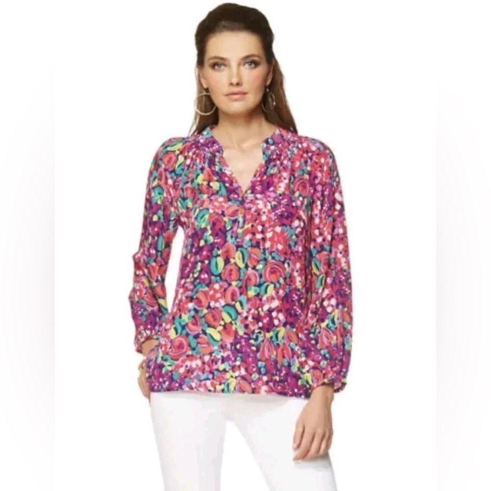 Lily Pulitzer Women’s Elsa Multicolor Wild Confetti Print Silk Blouse Sz M